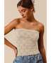 Babe Beachwear women's two tone tube top with floral lace design worn with denim jeans