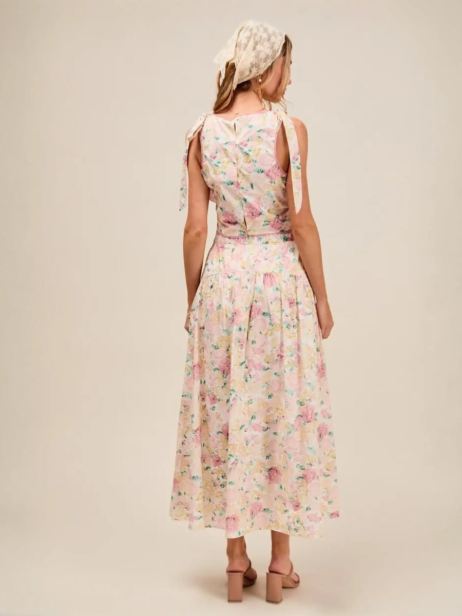 floral skirt set with sleeveless top and long skirt breathable vacation outfit for women