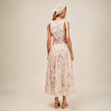 floral skirt set with sleeveless top and long skirt breathable vacation outfit for women
