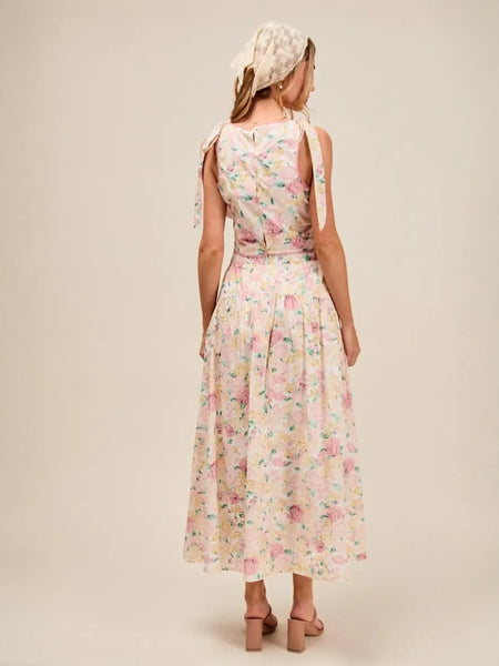 floral skirt set with sleeveless top and long skirt breathable vacation outfit for women