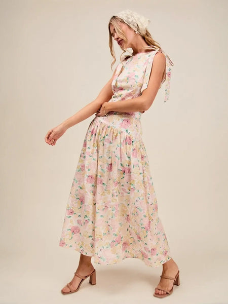Trendsi floral skirt set featuring a sleeveless top and flowy skirt perfect as a breathable vacation outfit for women