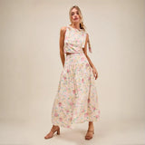 Trendsi floral skirt set designed as a breathable vacation outfit for women with a sleeveless top and maxi skirt
