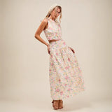 Trendsi floral breathable vacation outfit for women skirt set with sleeveless crop top and long skirt