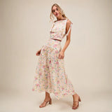 Trendsi floral skirt set in light fabric featuring a breathable vacation outfit for women with a sleeveless top and midi skirt