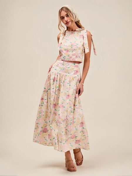 Trendsi floral skirt set with sleeveless top and long skirt breathable vacation outfit for women