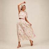Trendsi floral skirt set featuring a sleeveless top and flowy midi skirt breathable vacation outfit for women