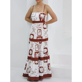 Trendsi maxi dress with brown and white tropical print, sleeveless summer style