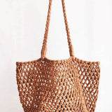 Miss Sparkling brown braided net beach tote with long handles for casual beach outings
