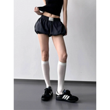 Babe Beachwaer casual Bubble Shorts-Summer 2025 in black with elastic waistband styled with white knee-high socks and black sneakers