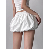 Babe Beachwear white casual Bubble Shorts-Summer 2025 with elastic waistband and puffed design
