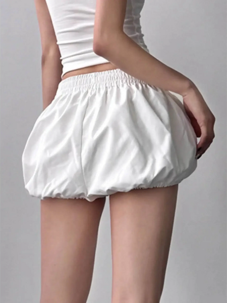 Babe Beachwear white casual Bubble Shorts-Summer 2025 with elastic waistband and puffed design
