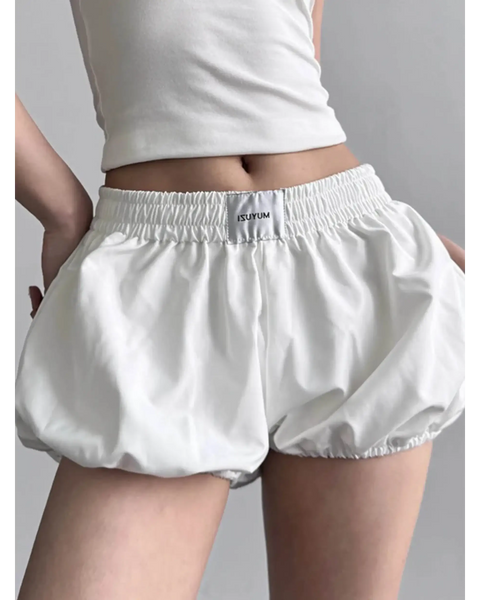 Babe Beachwear casual white bubble shorts with elastic waistband Bubble Shorts-Summer 2025