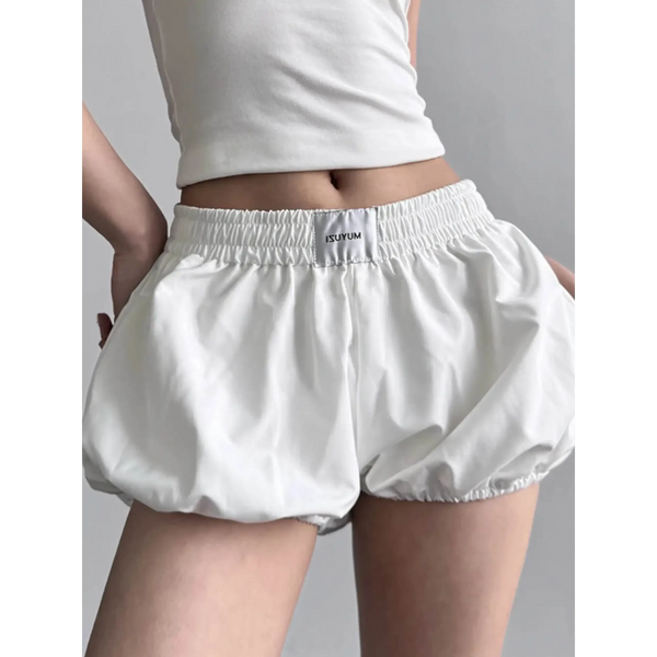 Babe Beachwear casual white bubble shorts with elastic waistband Bubble Shorts-Summer 2025