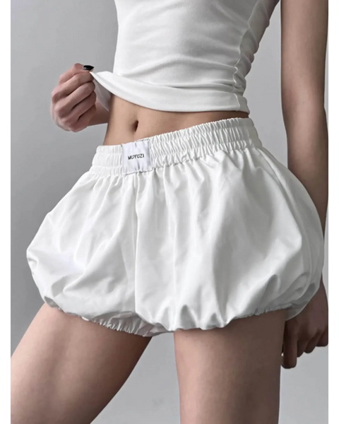 White Babe Beachwear casual bubble shorts with elastic waistband Bubble Shorts-Summer 2025