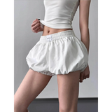 Babe Beachwaer white casual Bubble Shorts-Summer 2025 with elastic waistband and balloon design