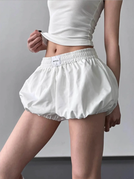 Babe Beachwaer white casual Bubble Shorts-Summer 2025 with elastic waistband and balloon design