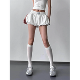 Babe Beachwaer casual white bubble shorts with elastic waist and gathered hem Bubble Shorts-Summer 2025