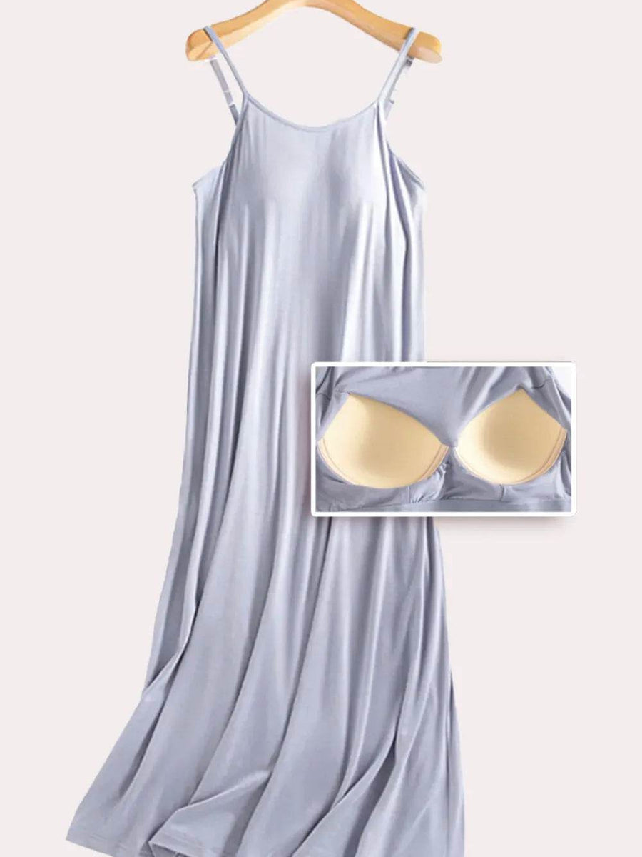 Trendsi light blue midi dress with adjustable straps featuring Built-In Bra Shelf Midi Dress for comfort