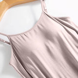 Trendsi soft pink midi dress with thin straps and built-in bra shelf midi dress feature