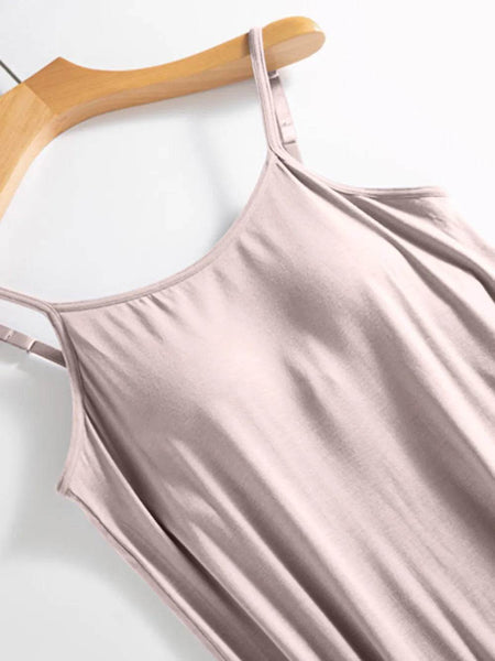 Trendsi soft pink midi dress with thin straps and built-in bra shelf midi dress feature