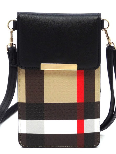 Babe Beachwear Burnbury Plaid Crossbody Bag with black flap and gold hardware