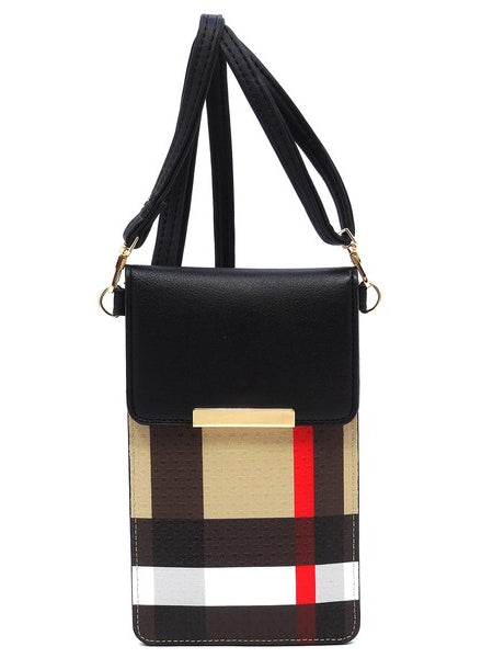 Babe Beachwaer Burnbury Plaid Crossbody Bag with black flap and adjustable strap
