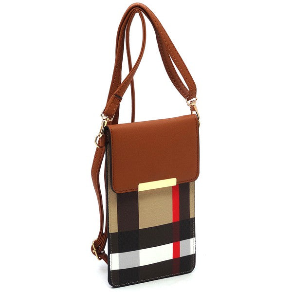 Babe Beachwear Burnbury Plaid Crossbody Bag brown flap with plaid pattern and adjustable strap