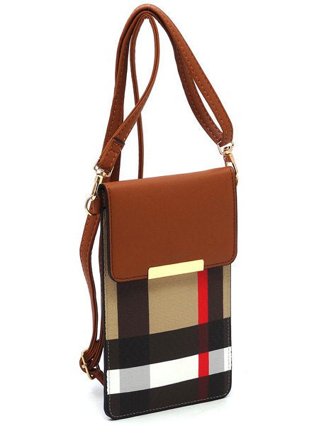 Babe Beachwear Burnbury Plaid Crossbody Bag brown flap with plaid pattern and adjustable strap