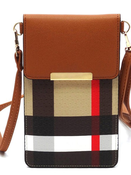 Babe Beachwear Burnbury Plaid Crossbody Bag with brown flap and adjustable strap