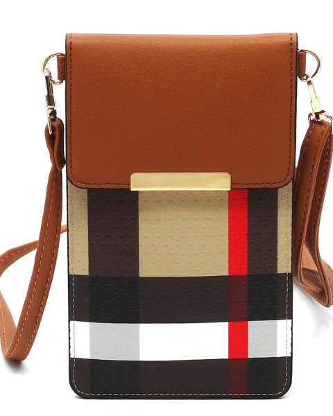 Babe Beachwear Burnbury Plaid Crossbody Bag with brown flap and adjustable strap