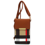 Burnbury Plaid Crossbody Bag by Babe Beachwaer with brown leather flap and plaid pattern body