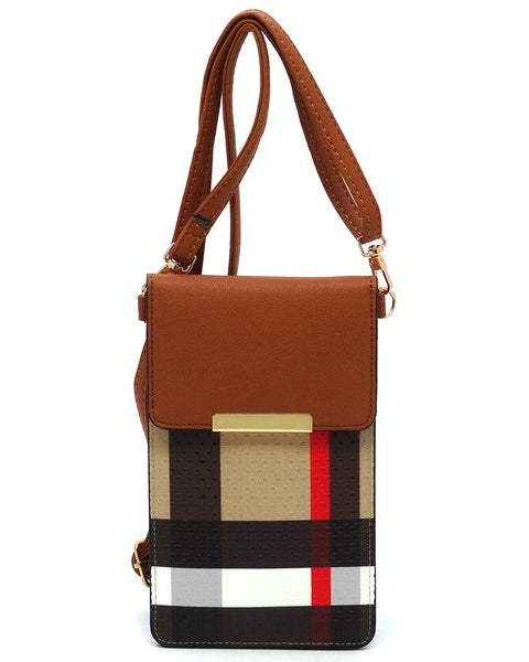 Burnbury Plaid Crossbody Bag by Babe Beachwaer with brown leather flap and plaid pattern body