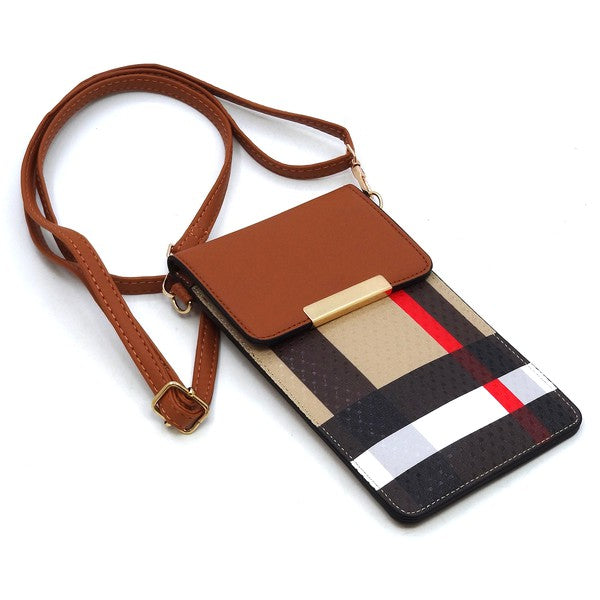Babe Beachwaer Burnbury Plaid Crossbody Bag with brown flap and adjustable strap