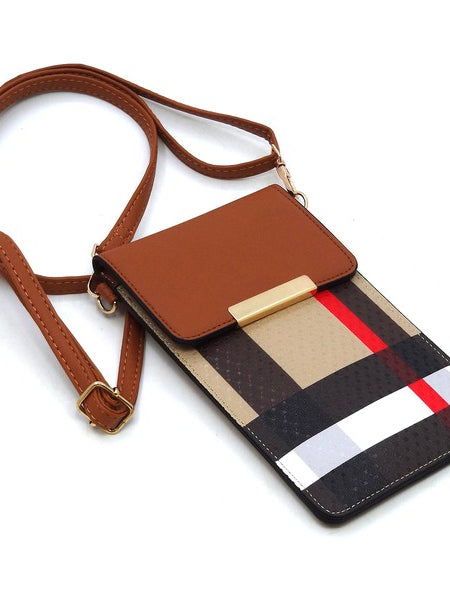 Babe Beachwaer Burnbury Plaid Crossbody Bag with brown flap and adjustable strap