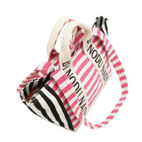Babe Beachwear chic summer tote for women with pink and black striped pattern and white handles