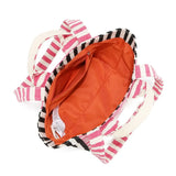 Babe Beachwear chic summer tote for women with pink and black striped handles and orange interior lining