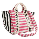 Babe Beachwear chic summer tote for women with pink and black stripes and branded handles