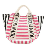 Chic summer tote for women with pink and black striped design by Babe Beachwear