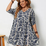 Plus Size Printed V-Neck Half Sleeve Mini Dress - Beach Babes Beachwear - Fort Lauderdale