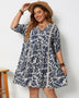 Plus Size Printed V-Neck Half Sleeve Mini Dress - Beach Babes Beachwear - Fort Lauderdale