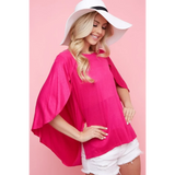 Trendsi pink short sleeve Cape Style Shirt with flowing cape sleeves worn with white shorts