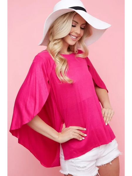 Trendsi pink short sleeve Cape Style Shirt with flowing cape sleeves worn with white shorts