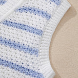 EG fashion sleeveless casual beachwear knit top with white and blue striped pattern
