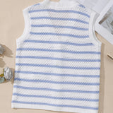 EG fashion sleeveless casual beachwear knit top with white and blue stripes perfect for summer