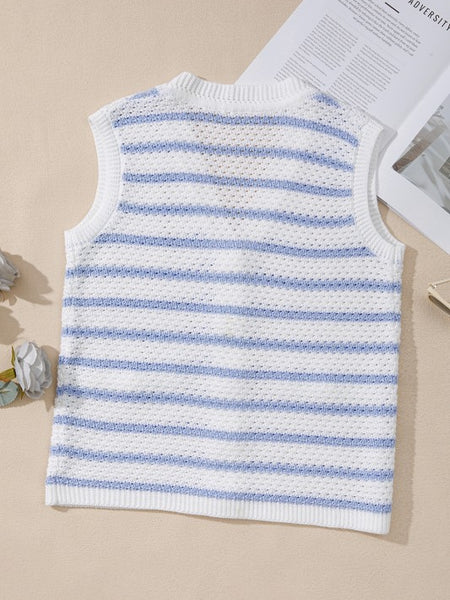 EG fashion sleeveless casual beachwear knit top with white and blue stripes perfect for summer