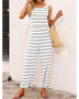 casual chic striped jumpsuit with sleeveless design and wide-leg pants in white and black