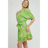 Trendsi casual neon green matching set shorts with floral patterns and belt detail