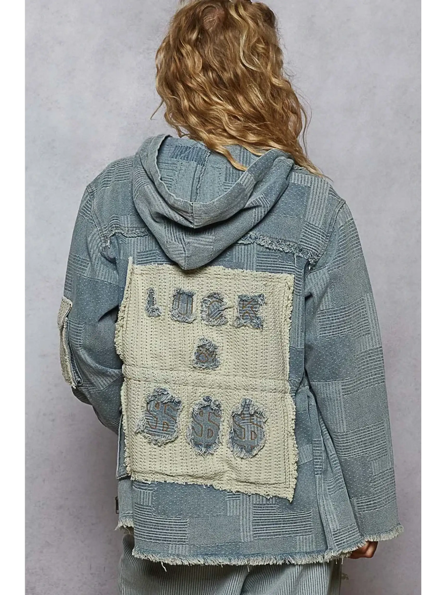 long sleeve casual resort wear jacket for women with patchwork design and hood