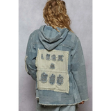 long sleeve casual resort wear jacket for women with patchwork design and hood