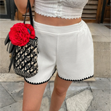 White textured shorts with black trim for curvy queens - White Mid-Length Shorts